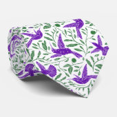 緑の花とを持つ紫のハ葉ミング鳥 ネクタイ (ロール)