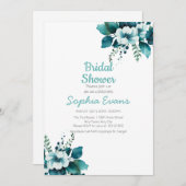 緑の花と葉白ブライダルシャワー 招待状 (正面/裏面)