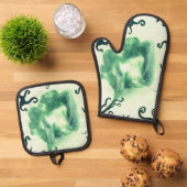 緑の花と蔦 鍋つかみ&鍋敷きセット (トップダウン)