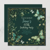緑の花と蝶の庭園デザイン 招待状 (正面/裏面)