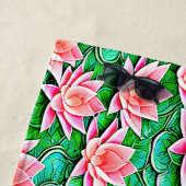 緑の花に名前、ピンクの蓮の花を追加葉 ビーチタオル (インサイチュ)