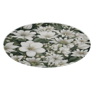 緑の花に植物性の白い葉花 カッティングボード