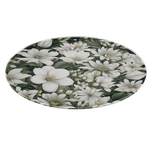 緑の花に植物性の白い葉花 カッティングボード (角)