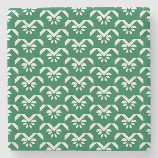 緑の花のジグザグ形 ストーンコースター (正面)