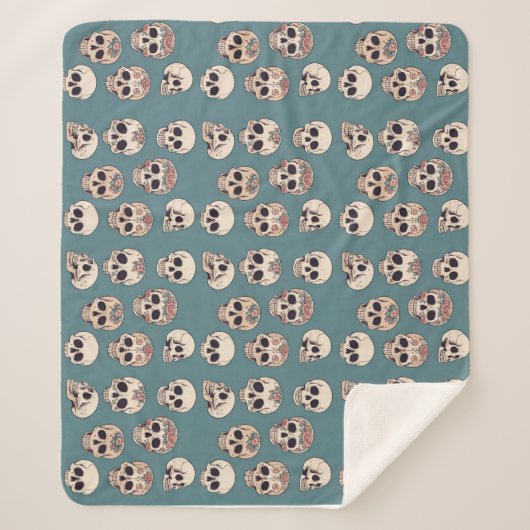 緑の花のスカルでハロウィンカラフルをアニメート シェルパブランケット (正面)