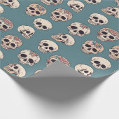 緑の花のスカルでハロウィンカラフルをアニメート ラッピングペーパー (角)