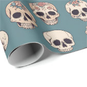 緑の花のスカルでハロウィンカラフルをアニメート ラッピングペーパー (ロールコーナー)