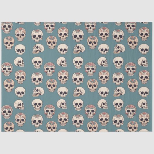 緑の花のスカルでハロウィンカラフルをアニメート 薄葉紙 (正面)