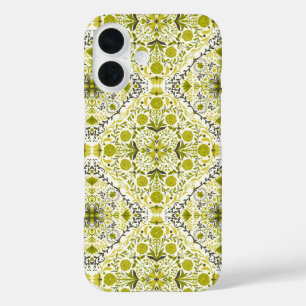 緑の花のタイル iPhone 16ケース