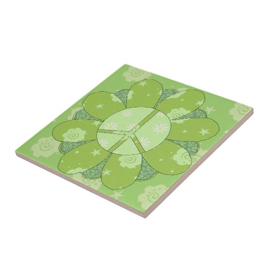 緑の花のピースサイン タイル (側面)