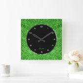 緑の花のフェイクな革エンボスの一見 スクエア壁時計 (ホーム)