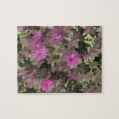 緑の花の中のピンクのパズル ジグソーパズル (横)