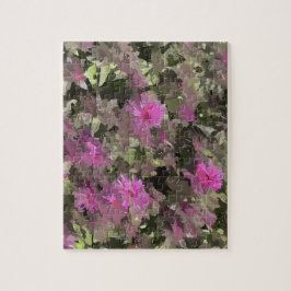 緑の花の中のピンクのパズル ジグソーパズル