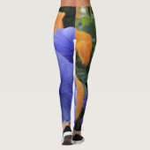 緑の花の写真を持つ紫色及びオレンジパンジー、10 レギンス (裏面)