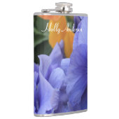 緑の花の写真4810を持つ紫色及びオレンジパンジー フラスク (右)