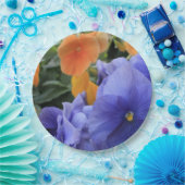 緑の花の写真4810を持つ紫色及びオレンジパンジー ペーパープレート (パーティー)