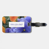 緑の花の写真4810を持つ紫色及びオレンジパンジー ラゲッジタグ (裏面横)