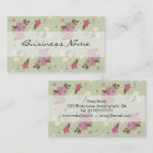 緑の花の名刺のピンクのバラ 名刺 (正面/裏面)