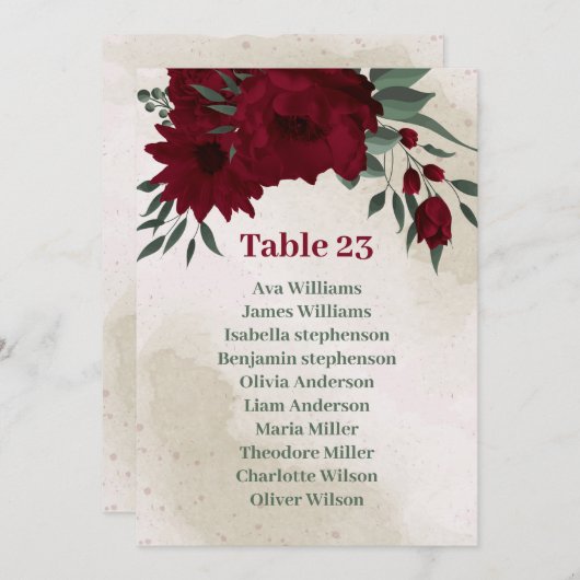 緑の花の緑のシーティングチャートカード 招待状 (正面/裏面)