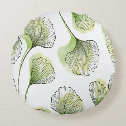緑の花びら ラウンドクッション (正面)