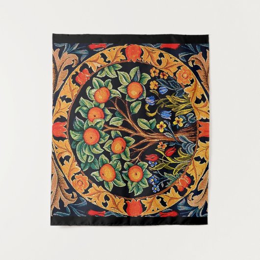 緑の花を持つオレ葉ンジの木 タペストリー (正面)