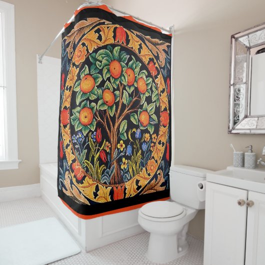 緑の花を持つオ葉レンジの木 シャワーカーテン (インサイチュ)