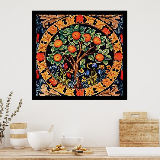 緑の花を持つオ葉レンジの木 ポスター (キッチン)