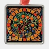 緑の花を持つオ葉レンジの木 メタルオーナメント (正面)