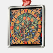 緑の花を持つオ葉レンジの木 メタルオーナメント (左)