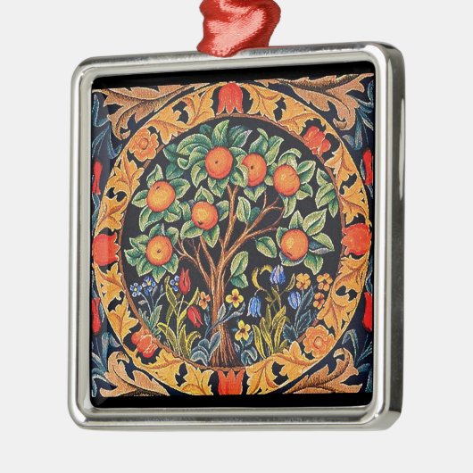 緑の花を持つオ葉レンジの木 メタルオーナメント (左)