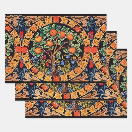 緑の花を持つオ葉レンジの木 ラッピングペーパーシート (セット)