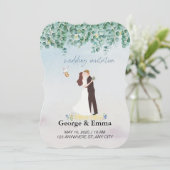 緑の花イラストレーション結婚式招待状 (スタンド正面)