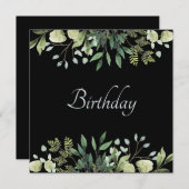 緑の花エレガントの誕生日パーティーの招待 招待状 (正面/裏面)