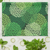緑の花パターン キッチンタオル (折り畳み)