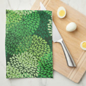 緑の花パターン キッチンタオル (四つ折り)