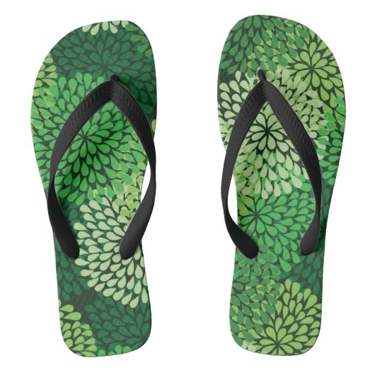 緑の花パターン ビーチサンダル (フットベッド)
