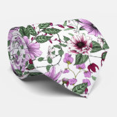 緑の花パター葉ンのラベンダー ネクタイ (ロール)