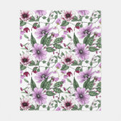 緑の花パター葉ンのラベンダー フリースブランケット (正面)