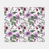 緑の花パター葉ンのラベンダー フリースブランケット (正面(横))