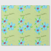 緑の花ファンシー付きギフトラップ ラッピングペーパー (フラット)