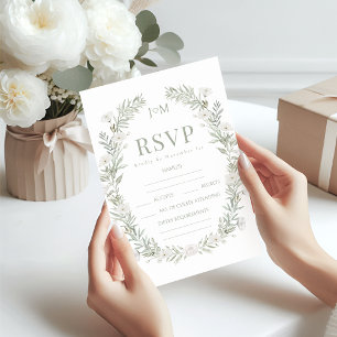 緑の花リース素朴な結婚式RSVPカード 出欠カード