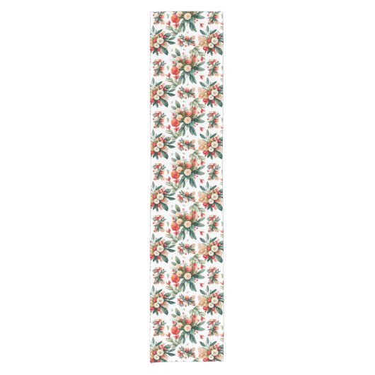 緑の花束の模様のクリスマスフラワー ショートテーブルランナー (正面)