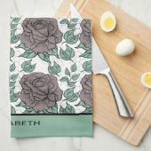 緑の花柄の大花パーソナライズされた キッチンタオル (四つ折り)