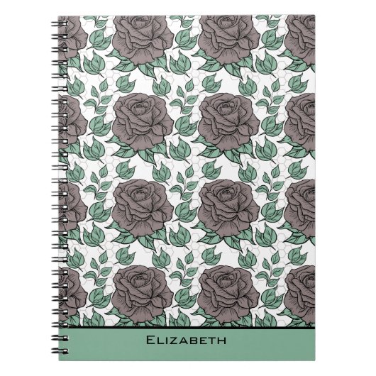 緑の花柄の大花パーソナライズされた ノートブック (正面)