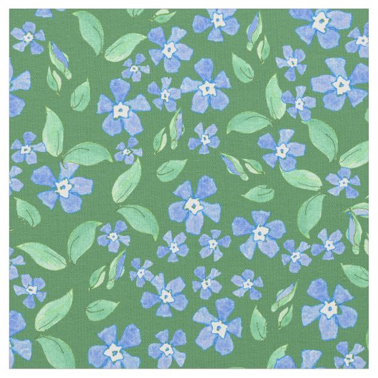 緑の花柄のDitsyの明るく青いタマキビ ファブリック (クローズアップ)