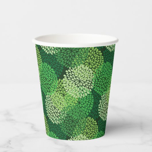 緑の花柄 紙コップ (正面)