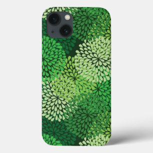 緑の花柄 iPhone 13ケース