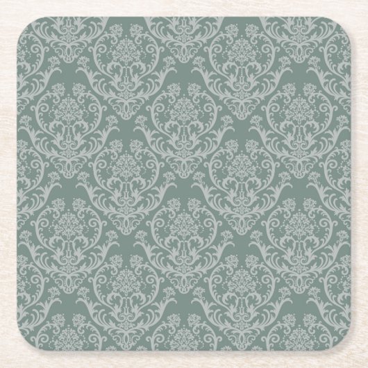 緑の花模様の壁紙 スクエアペーパーコースター (正面)