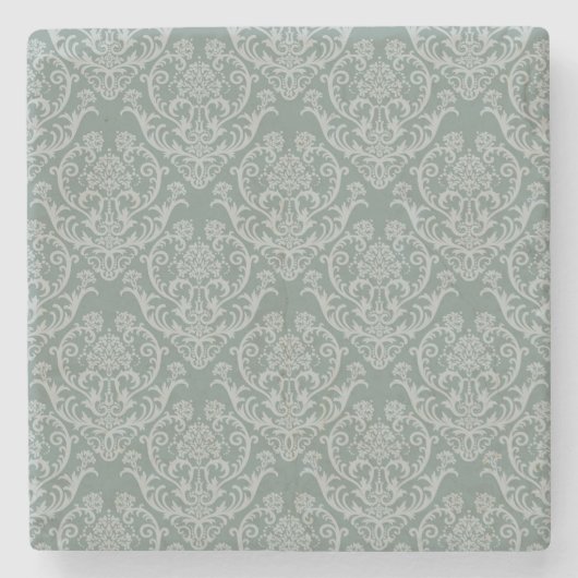 緑の花模様の壁紙 ストーンコースター (正面)