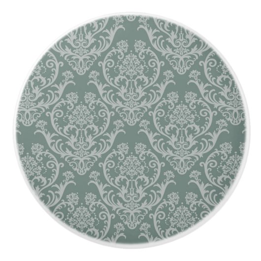 緑の花模様の壁紙 セラミックノブ (正面)